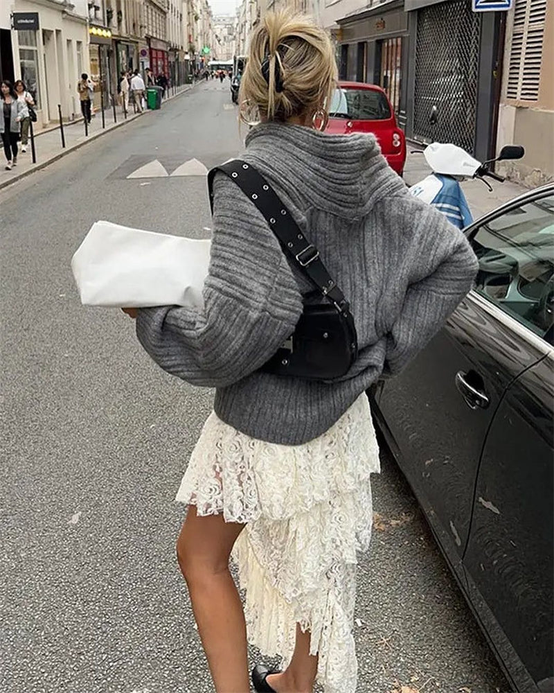 Chic One Shoulder Wrapped Knitted Loose Sweater