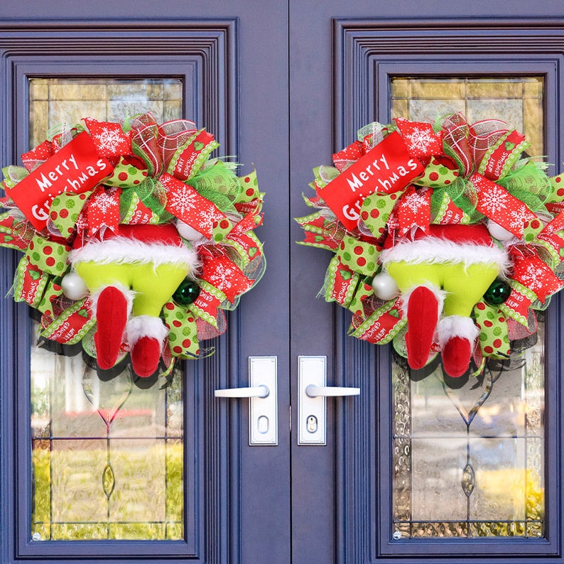 ❄Christmas essentials❄Whimsical Grinch Leg Wreath Door Hanging Festive Christmas Decoration