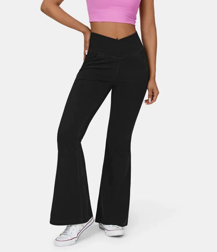 Stretchy Denim High Waisted Crossover Flare Pants (Buy 2 Free Shipping)