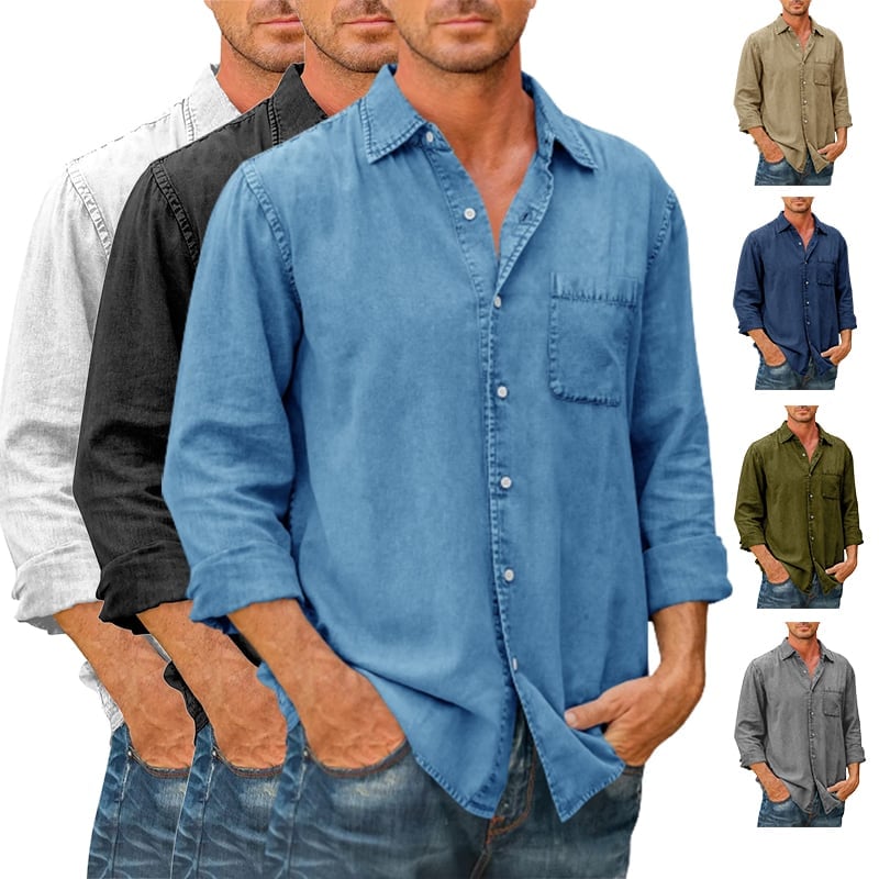 🔥Mens Denim style Long Sleeve Button Down Shirt