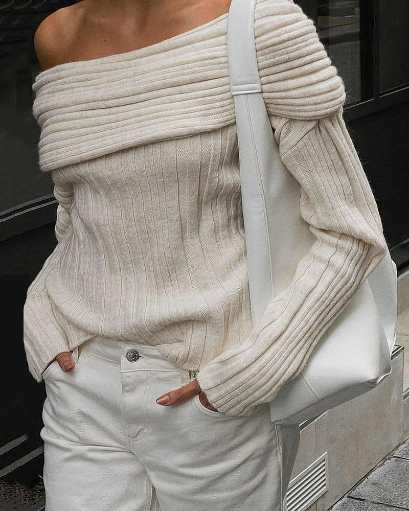 Chic One Shoulder Wrapped Knitted Loose Sweater