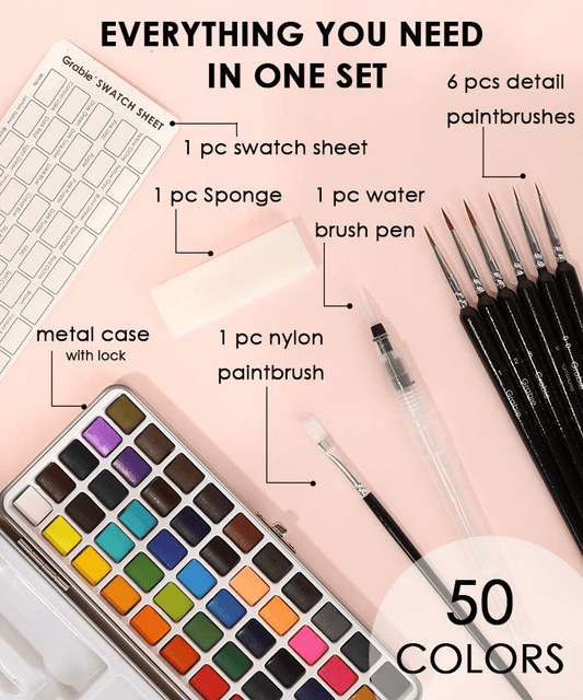 Premium Watercolor Set Of 50 With Brush