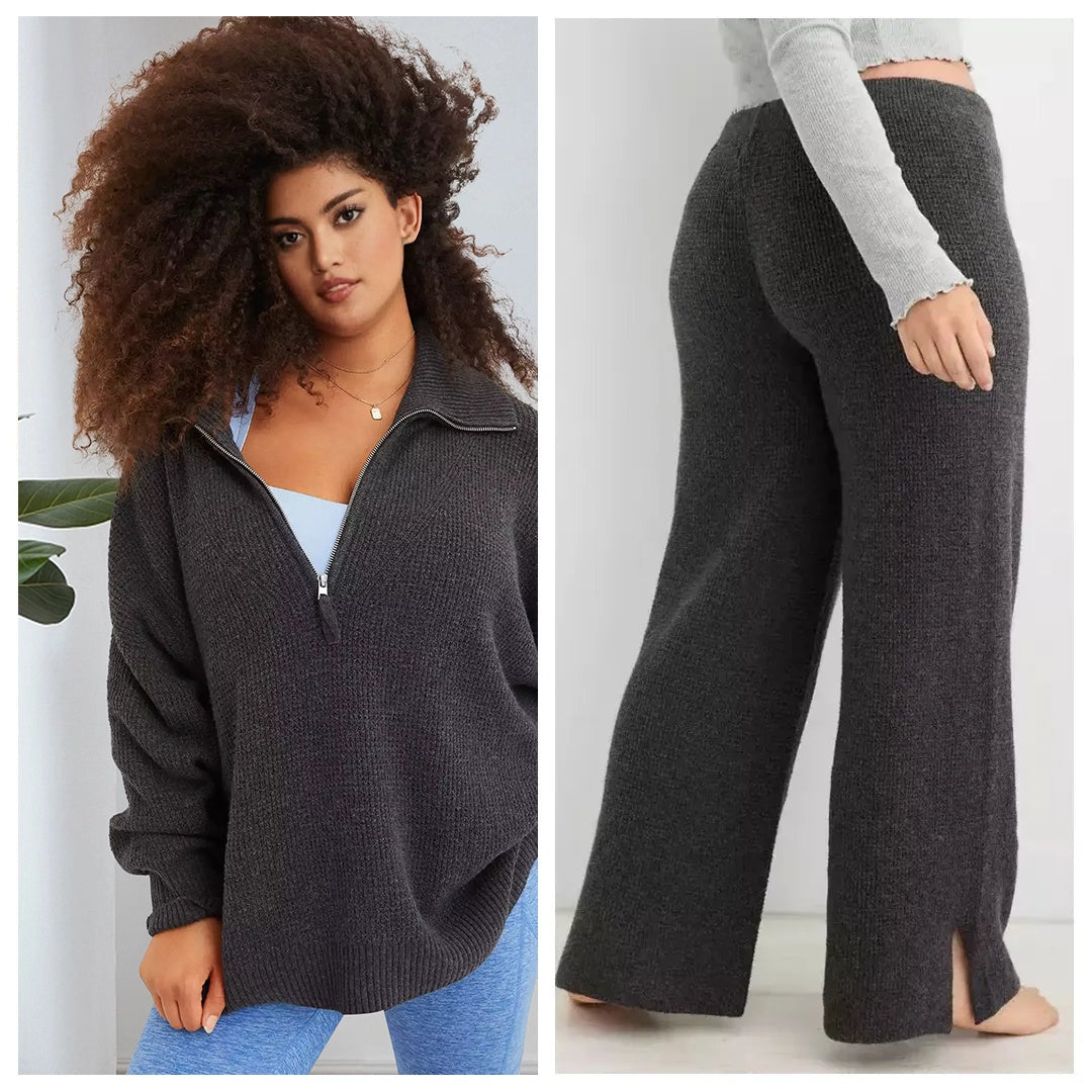 Half Zip Waffle Sweater Set (Buy 2 Free Shipping)