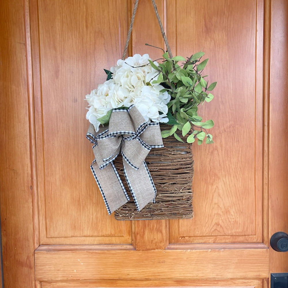 💐Cream Hydrangea Door Hanger Basket Wreath