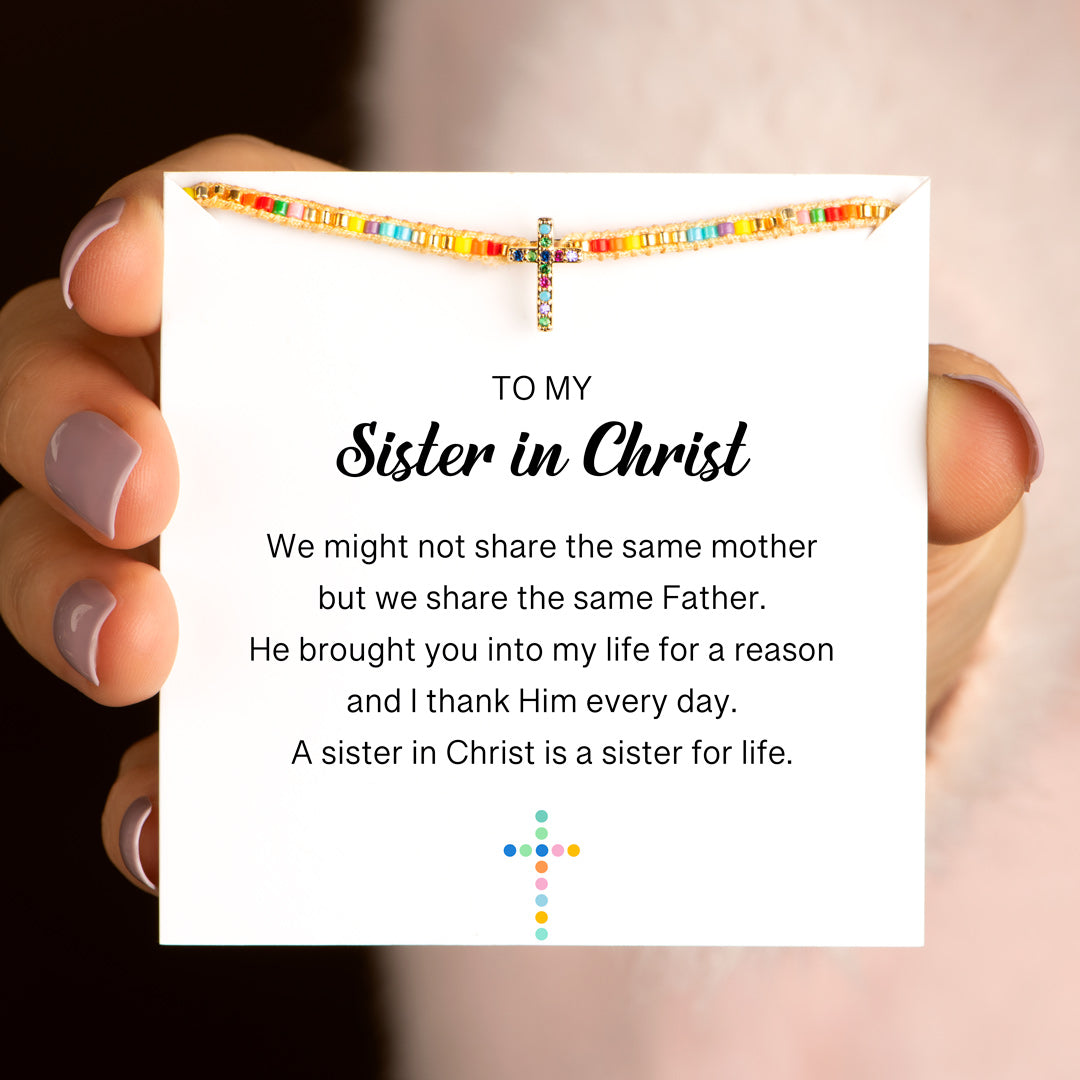 To My Sister In Christ Hand-Braided Pavé Cross Bracelet