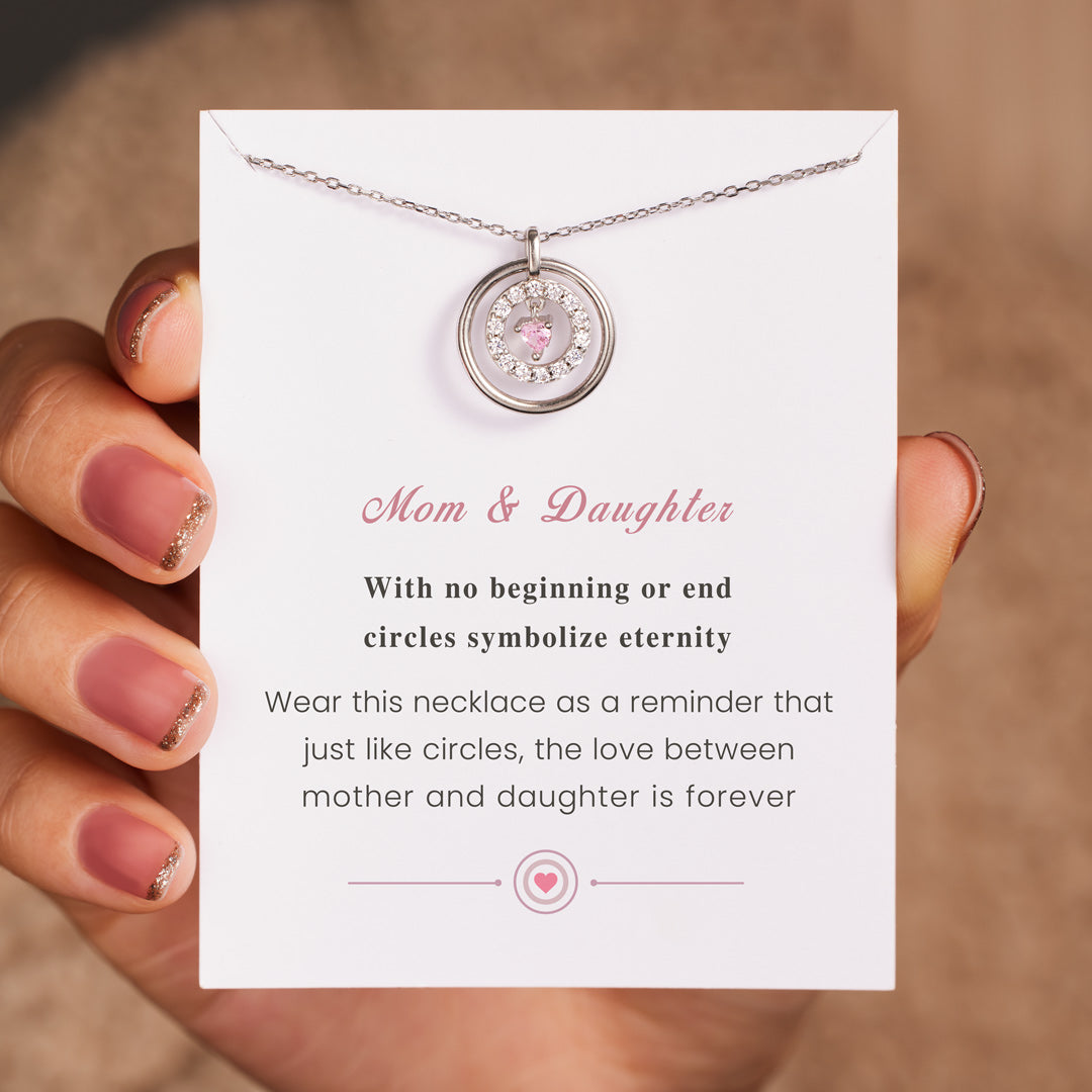 Mother Daughter Encircled Heart Necklace