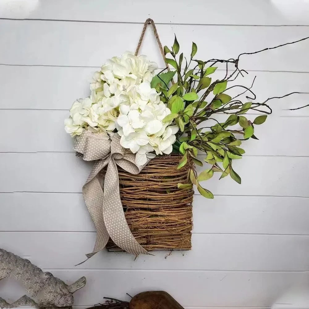 💐Cream Hydrangea Door Hanger Basket Wreath