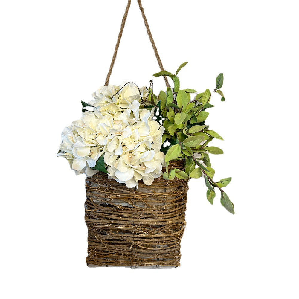 💐Cream Hydrangea Door Hanger Basket Wreath