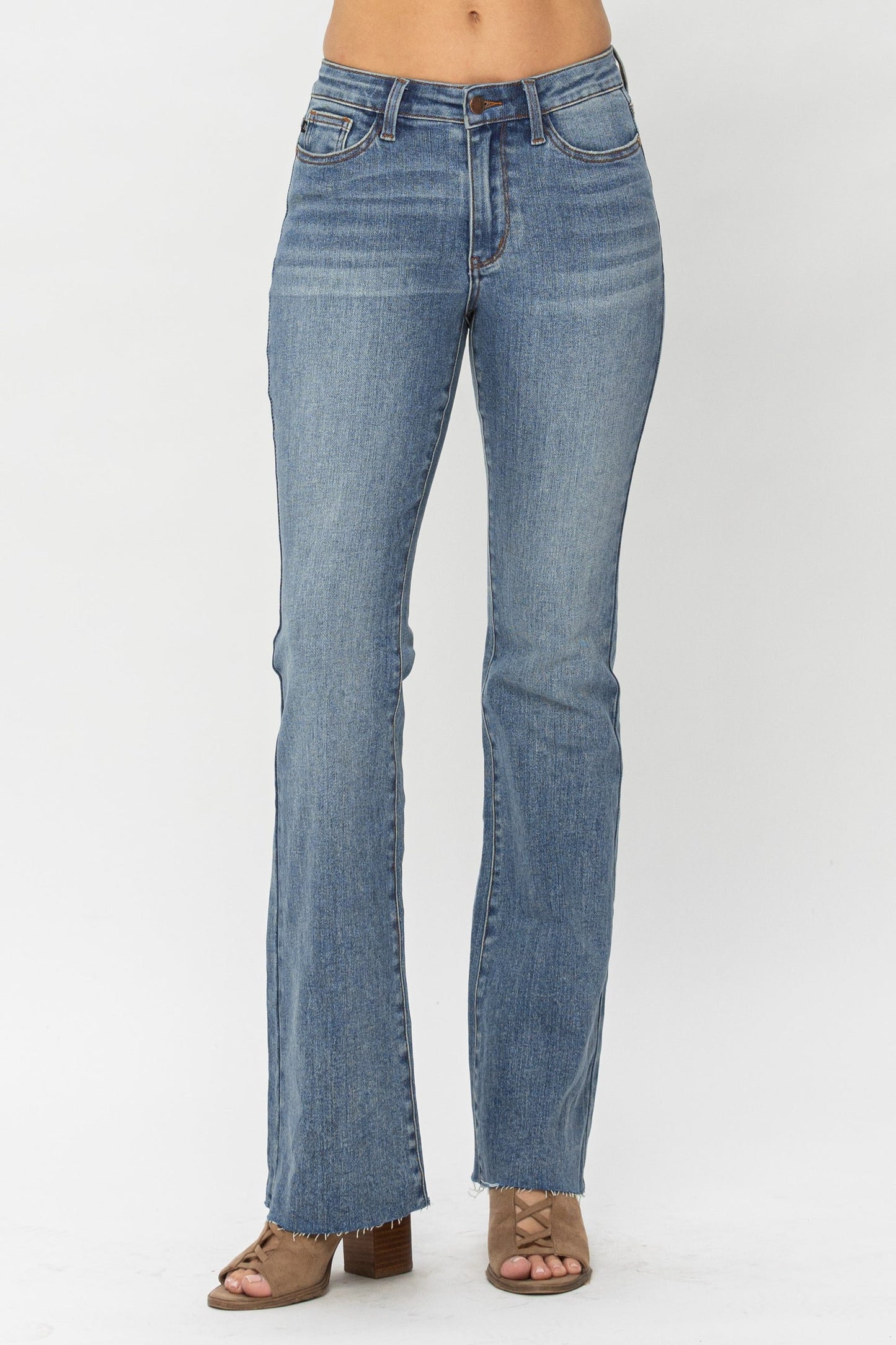 Blue Mid-Rise Tummy Tuck Bootcut Jeans(Buy 2 Free Shipping)