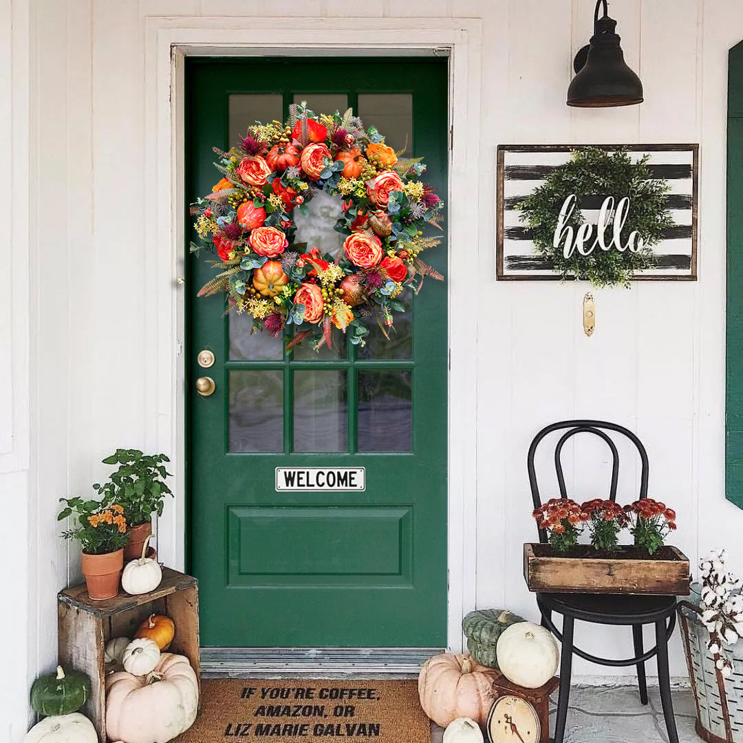 🔥Fall Peony and Pumpkin Wreath - Year Round Wreath