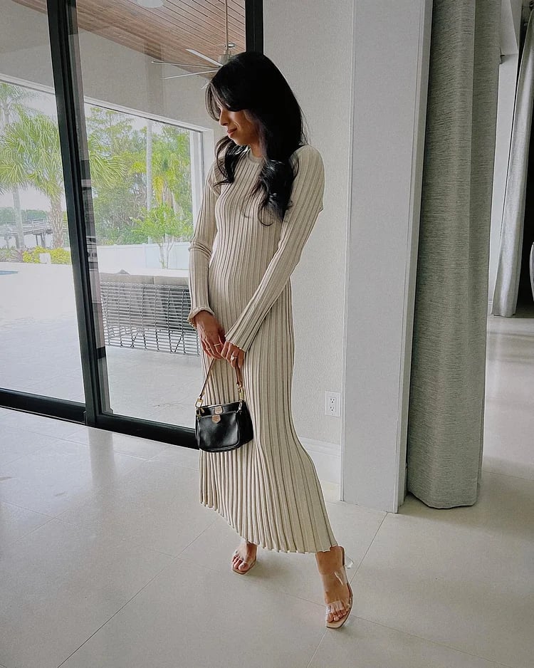 2023 Fall New Sleeved Knit Midi  High Elasticity Dress