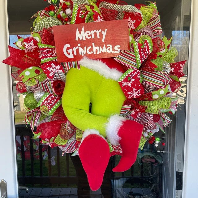 ❄Christmas essentials❄Whimsical Grinch Leg Wreath Door Hanging Festive Christmas Decoration