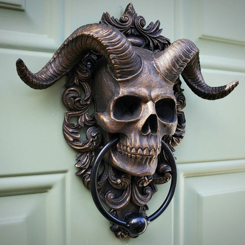 ☠️😈Horned God Skull Hanging Door Knocker