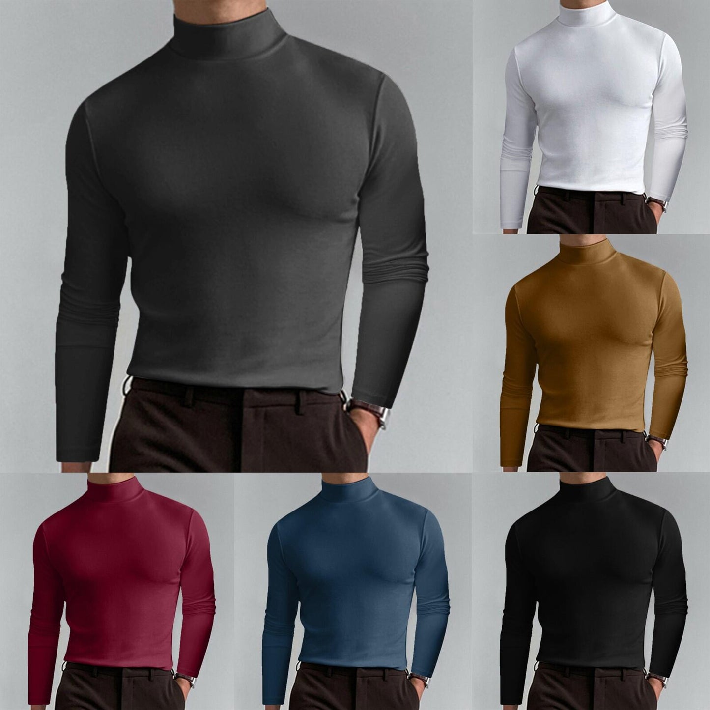 Mens High Neck Slim Fit Long Sleeve T-shirt--Buy 2 Free Shipping