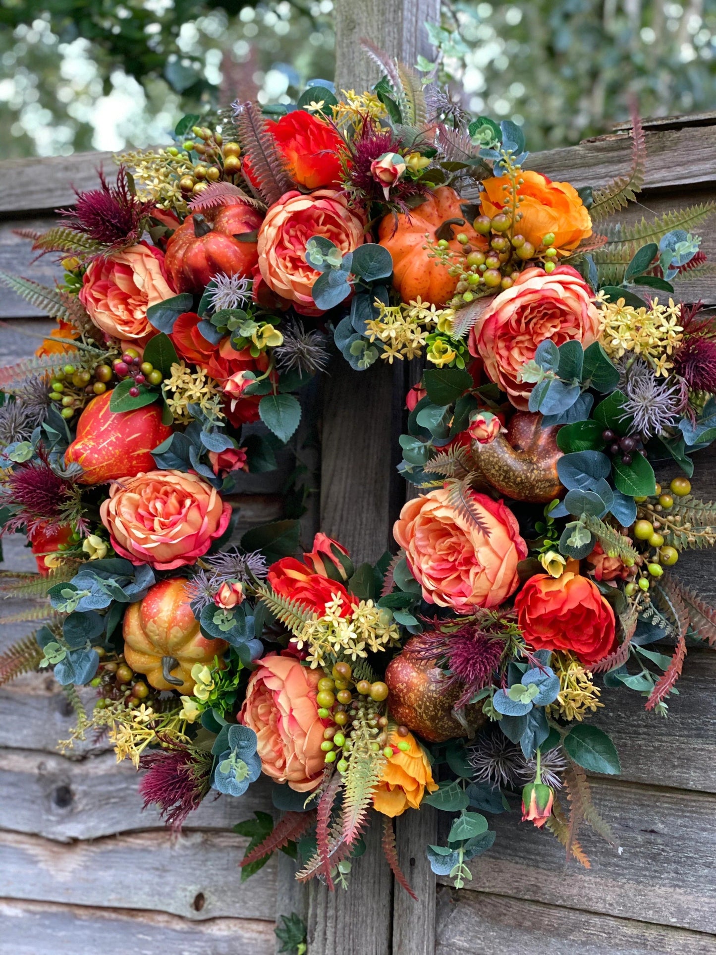 🔥Fall Peony and Pumpkin Wreath - Year Round Wreath