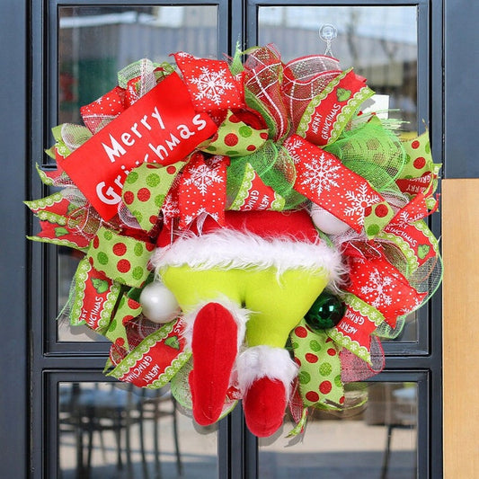 ❄Christmas essentials❄Whimsical Grinch Leg Wreath Door Hanging Festive Christmas Decoration