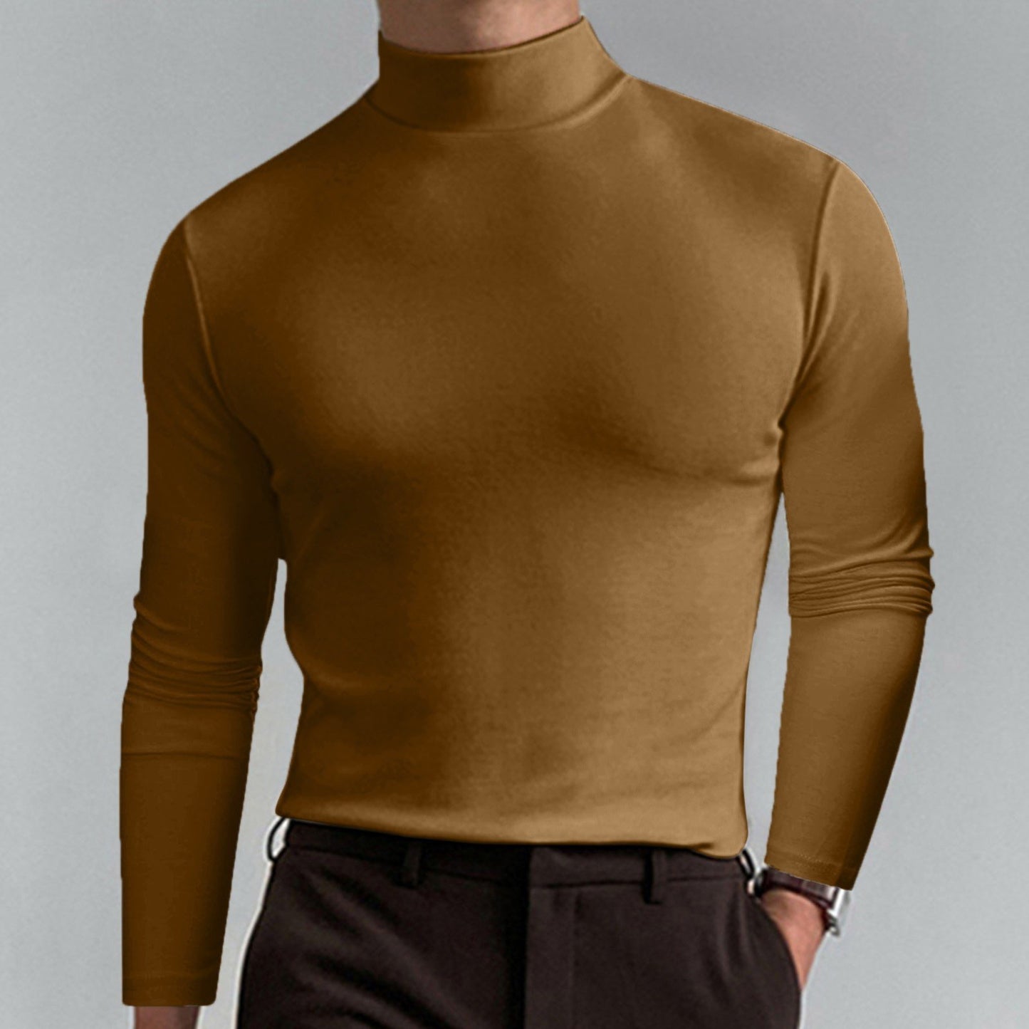 Mens High Neck Slim Fit Long Sleeve T-shirt--Buy 2 Free Shipping