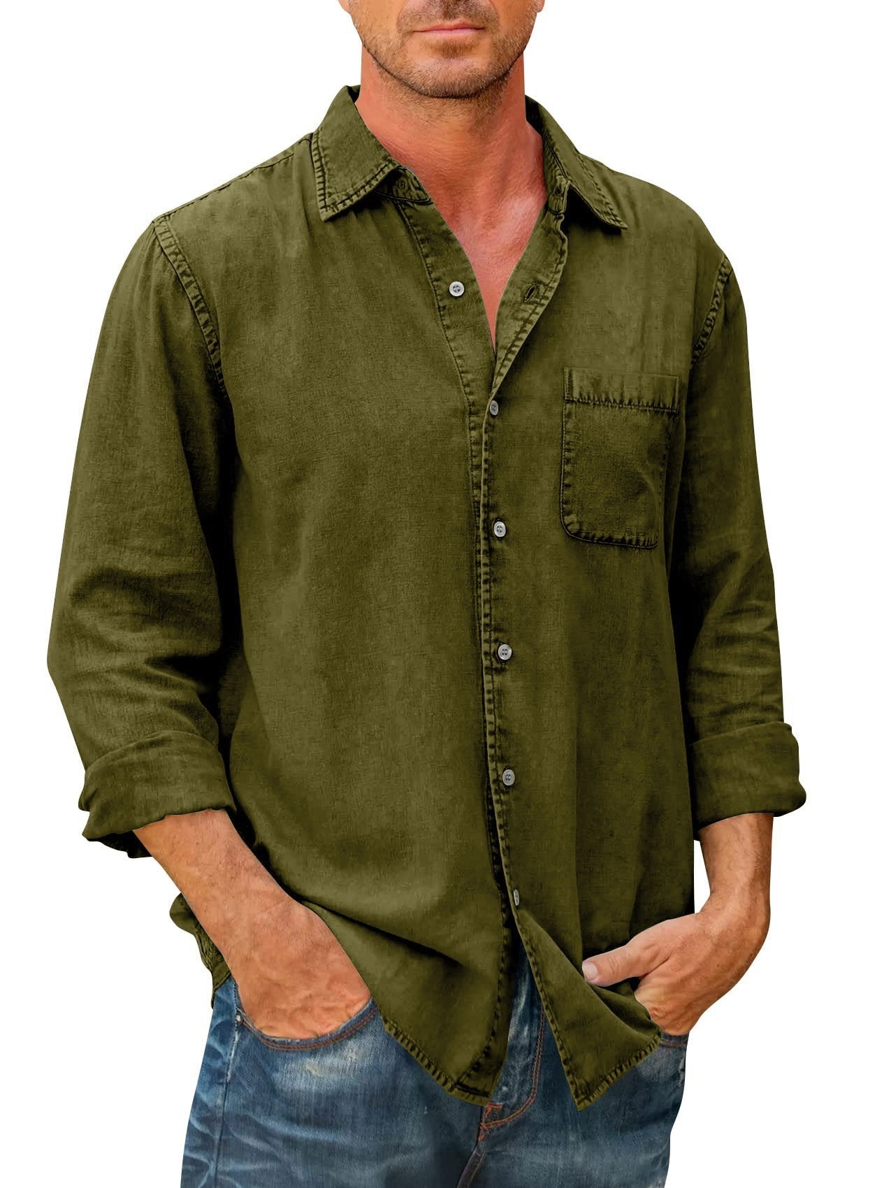 🔥Mens Denim style Long Sleeve Button Down Shirt