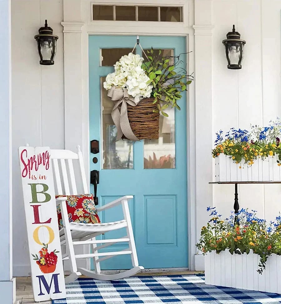 💐Cream Hydrangea Door Hanger Basket Wreath