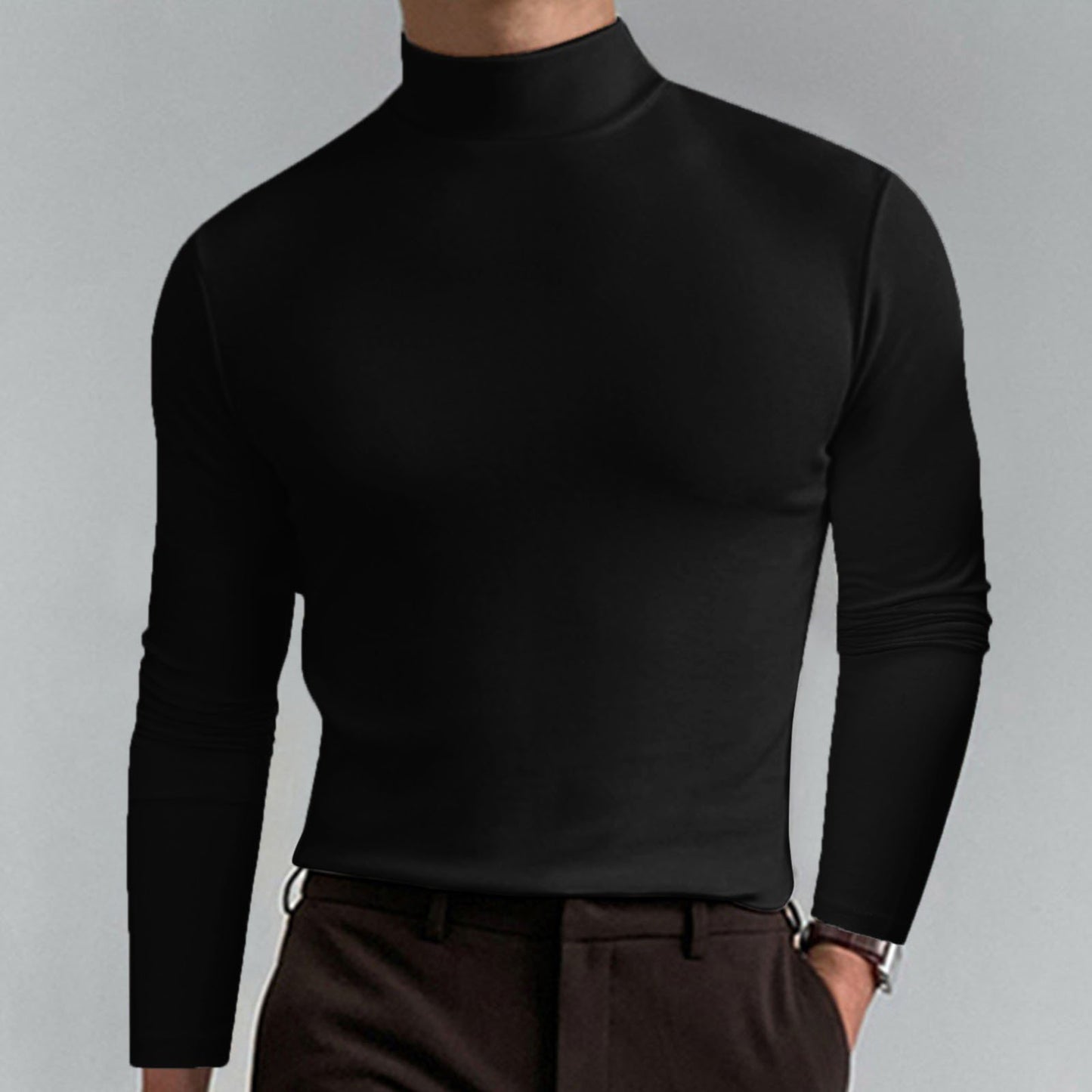 Mens High Neck Slim Fit Long Sleeve T-shirt--Buy 2 Free Shipping