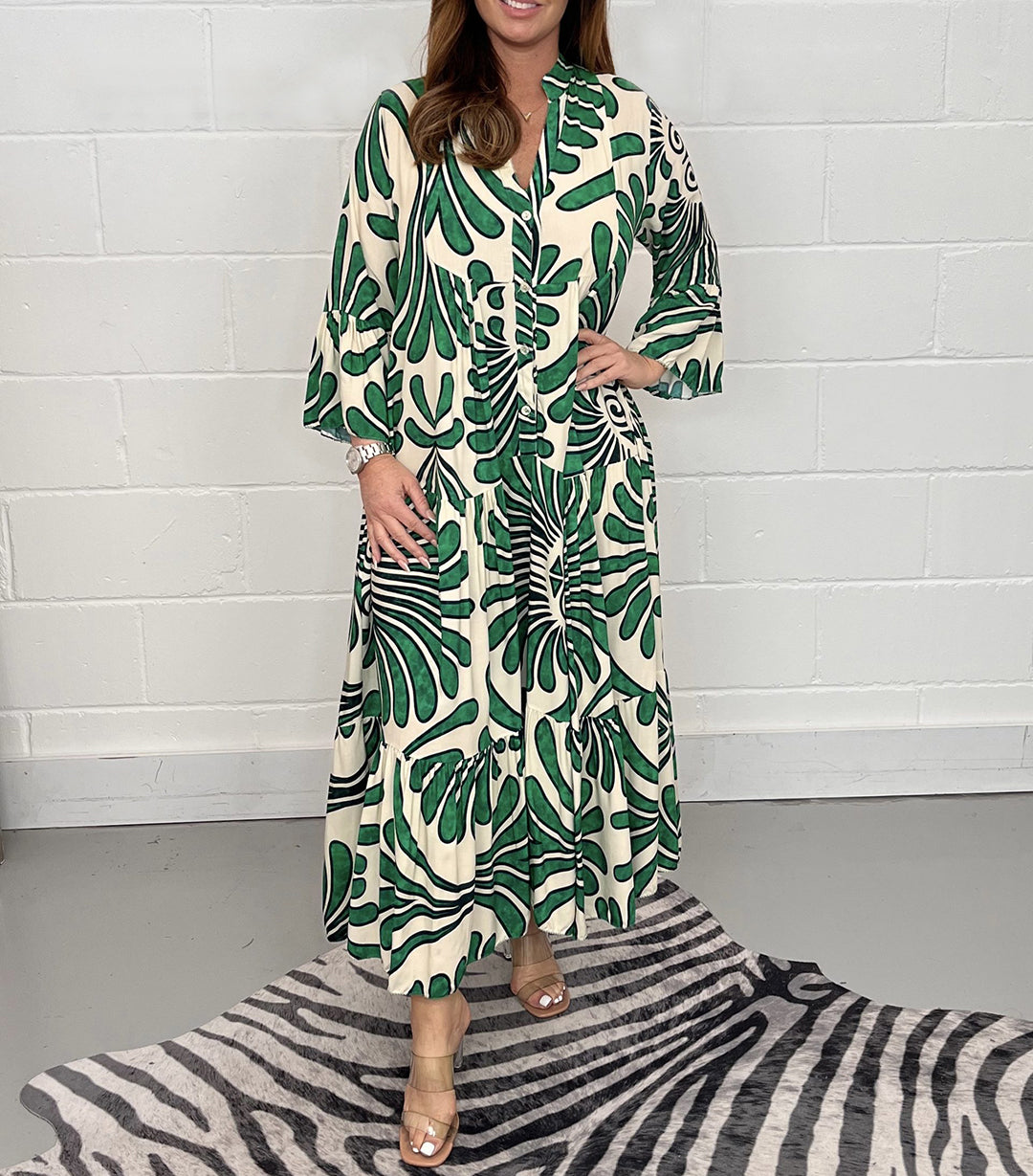 Printed Button Up Maxi Dress