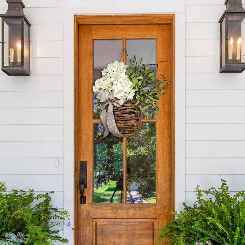 💐Cream Hydrangea Door Hanger Basket Wreath