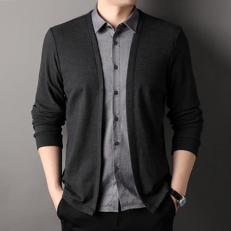 Men's Fake Two Piece Shirt Collar Knitted Cardigan (Buy 2 Free Shipping)