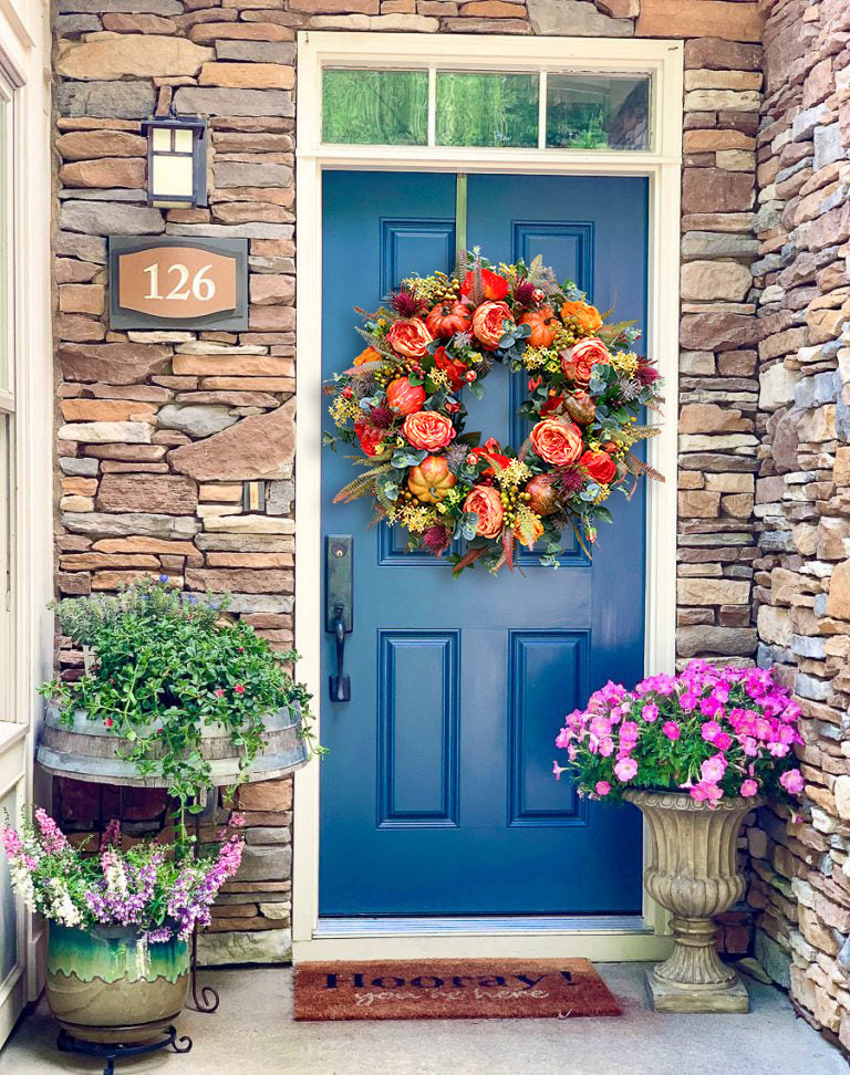 🔥Fall Peony and Pumpkin Wreath - Year Round Wreath