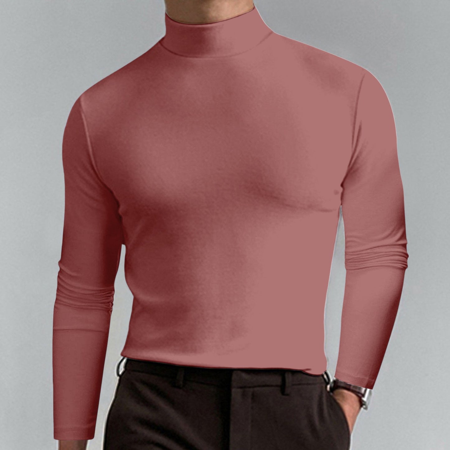 Mens High Neck Slim Fit Long Sleeve T-shirt--Buy 2 Free Shipping