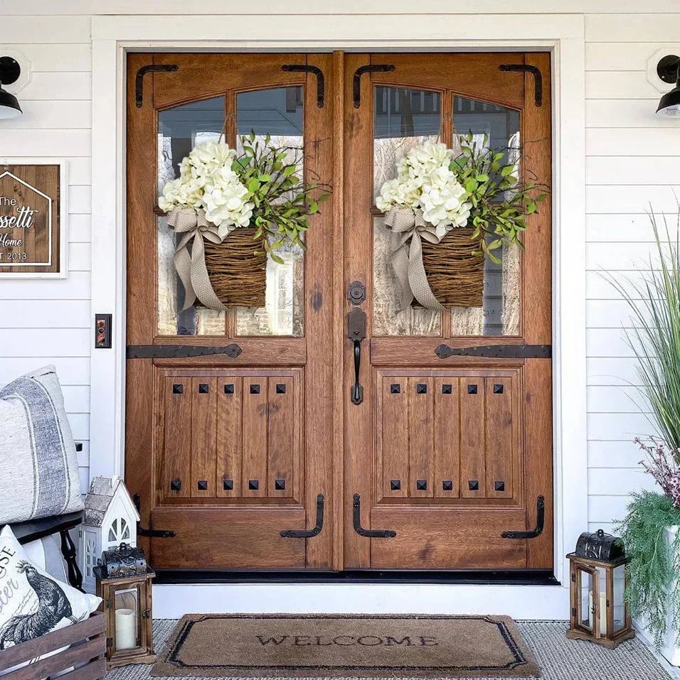 💐Cream Hydrangea Door Hanger Basket Wreath