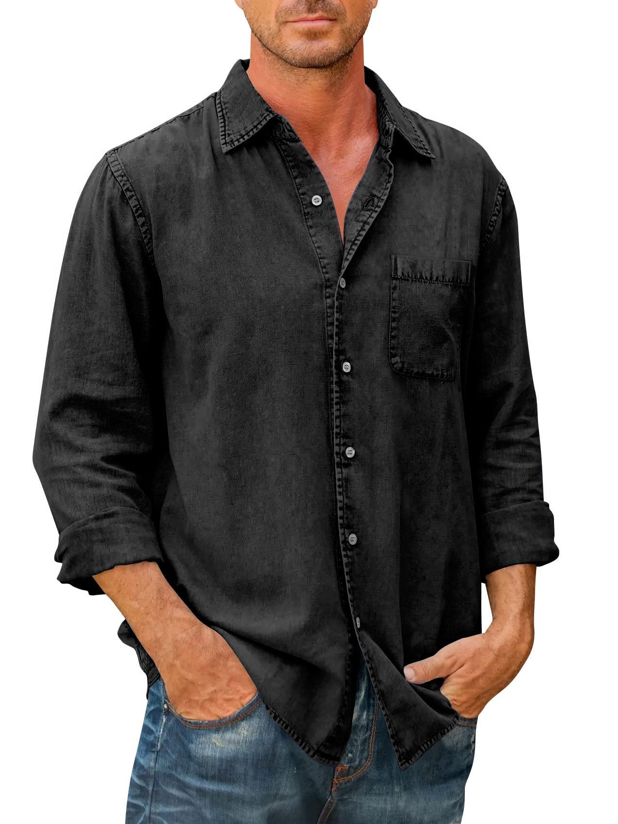 🔥Mens Denim style Long Sleeve Button Down Shirt