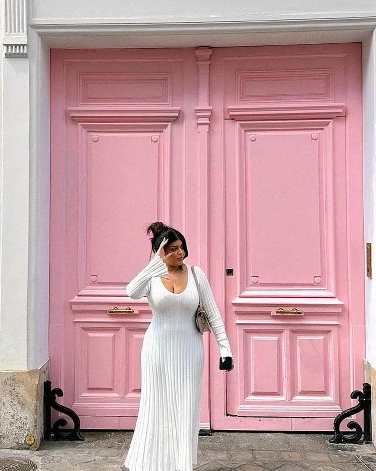 2023 Fall New Sleeved Knit Midi  High Elasticity Dress