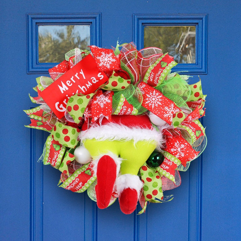 ❄Christmas essentials❄Whimsical Grinch Leg Wreath Door Hanging Festive Christmas Decoration