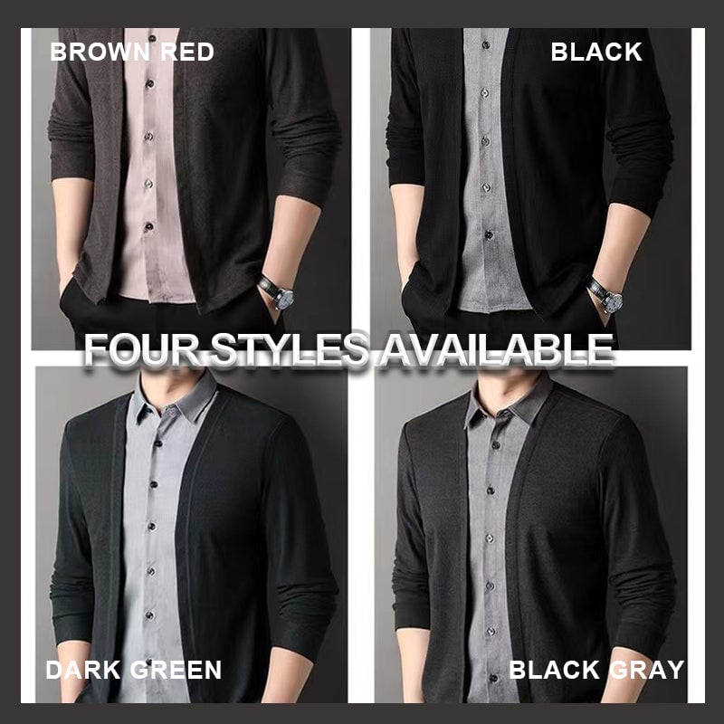 Men's Fake Two Piece Shirt Collar Knitted Cardigan (Buy 2 Free Shipping)