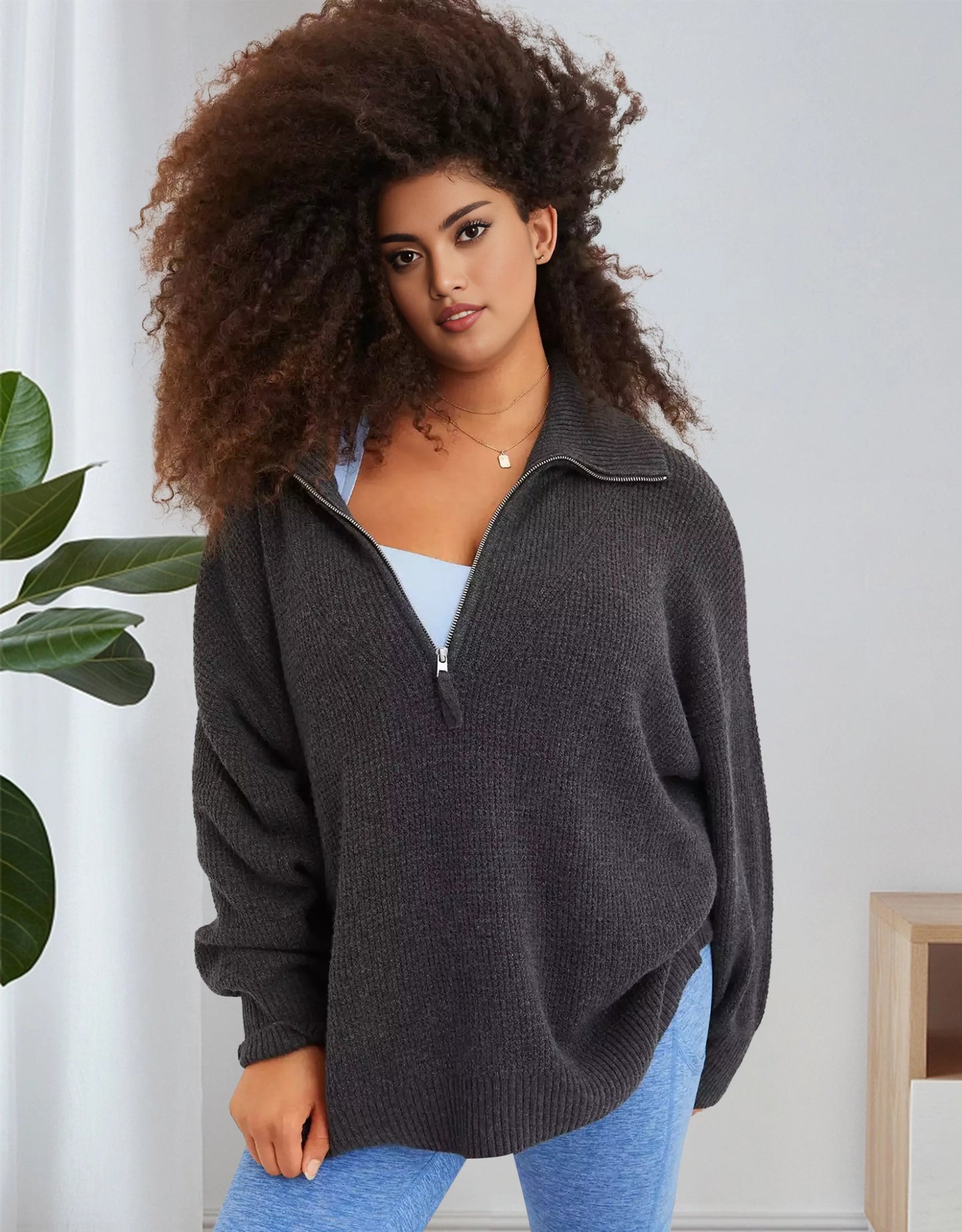 Half Zip Waffle Sweater Set (Buy 2 Free Shipping)