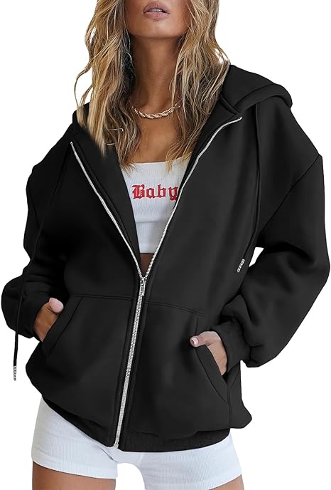 BOKE Women's Cute Hoodies Teen Girl Fall Jacket Oversized Sweatshirts Casual Drawstring Zip Up Y2K Hoodie with Pocket